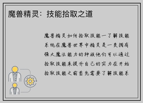 魔兽精灵：技能拾取之道